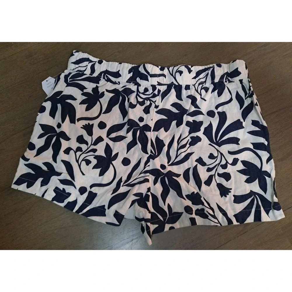 NWT Time‎ & Tru Womens Linen Shorts Dark Navy & White Botanical Size XL (16-18)